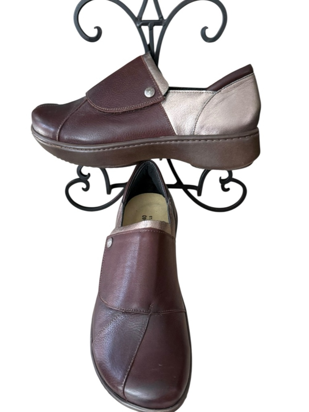 Naot women’s  Brown Leather Slip-On Loafers with Metallic Accent